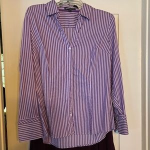 Purple/White Striped French Cuff Blouse